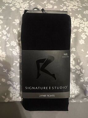 Signature Studio 2 Pair Black, M/L Tights, Nylon & Spandex, new in package